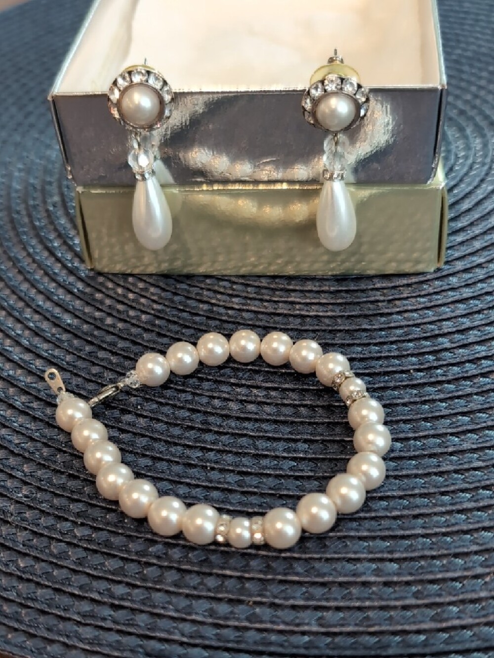 Formal/ Wedding Set- White Pearl Teardrop  Earrings  & Matching Bracelet